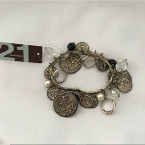 NWT Twenty One Women's Silver Coin Charm Bracelet
